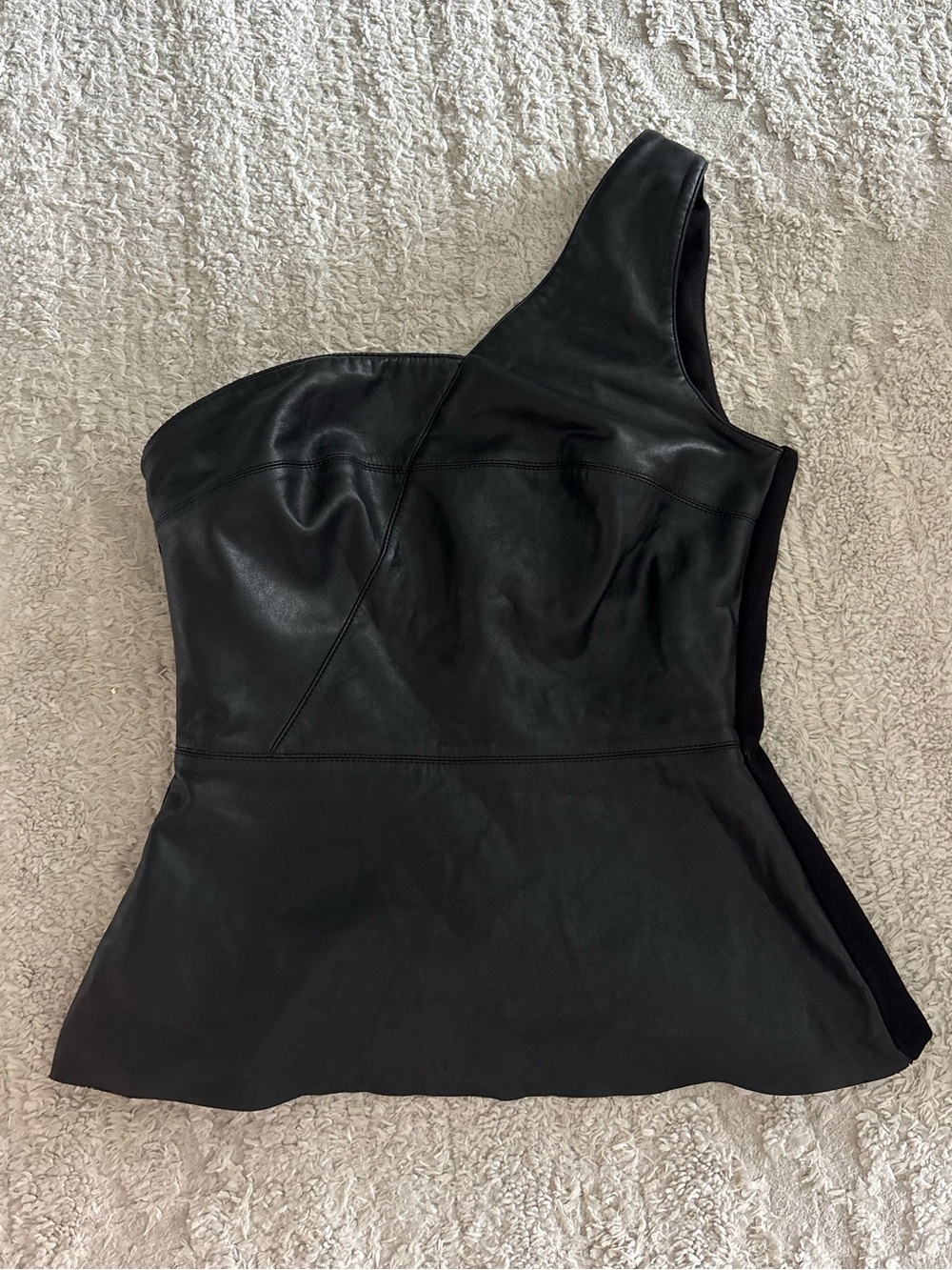 Bailey 44 One-Shoulder Black Leather Peplum Top Size XS